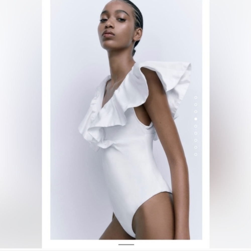 Zara White Ruffled Bodysuit - Picture 4 of 9